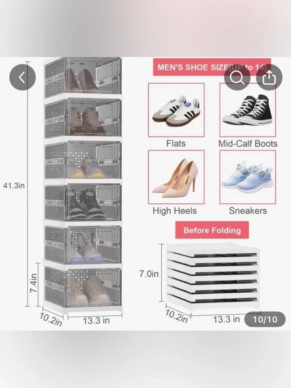 6-Tier Foldable Shoe Cabinet | Clear Stackable Shoe Organizer Rack
